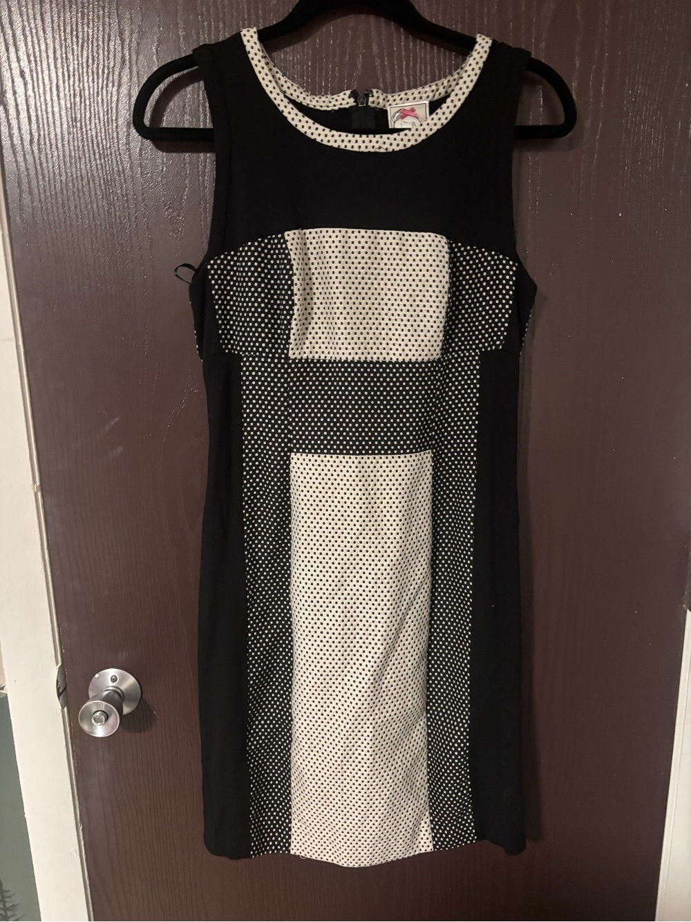 Black and White Polka Dot Panel Sheath Dress